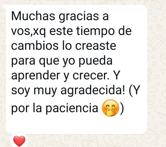 Mensaje de WhatsApp de una alumna